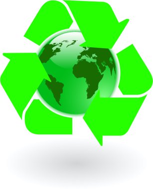 Geri dönüşüm sembollü yeşil dünya küresi vektörü