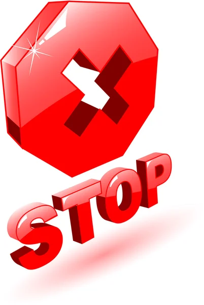 O símbolo de parada de vetor vermelho 3d em branco —  Vetores de Stock