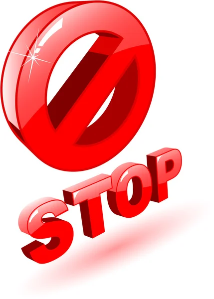 O símbolo de parada de vetor vermelho 3d em branco — Vetor de Stock