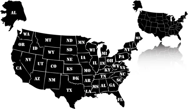 Το διάνυσμα μαύρο σύνολο χάρτη των ΗΠΑ — Διανυσματικό Αρχείο