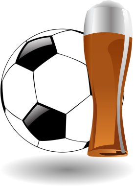 The glass of beer with soccer ball