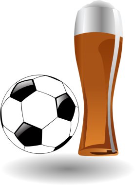 The glass of beer with soccer ball