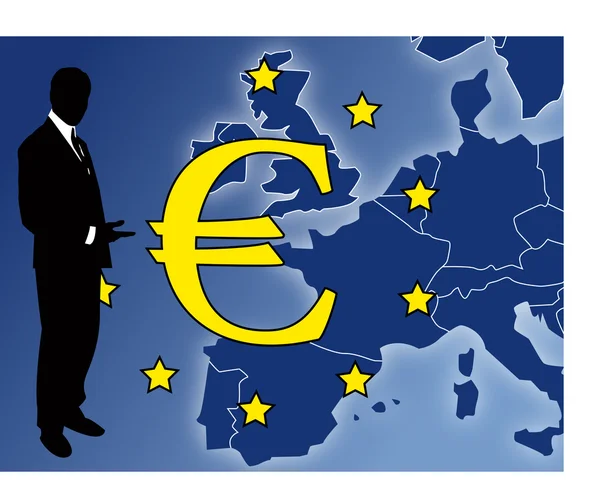 Le signe de l'euro avec l'homme d'affaires — Photo