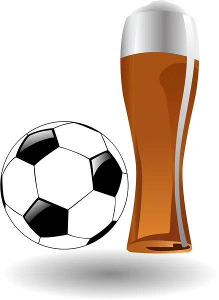 The glass of beer with soccer ball — 图库照片