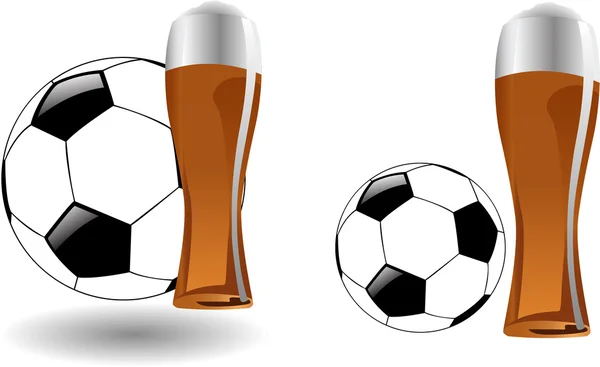 The vector glass of beer with soccer ball — Stock Vector
