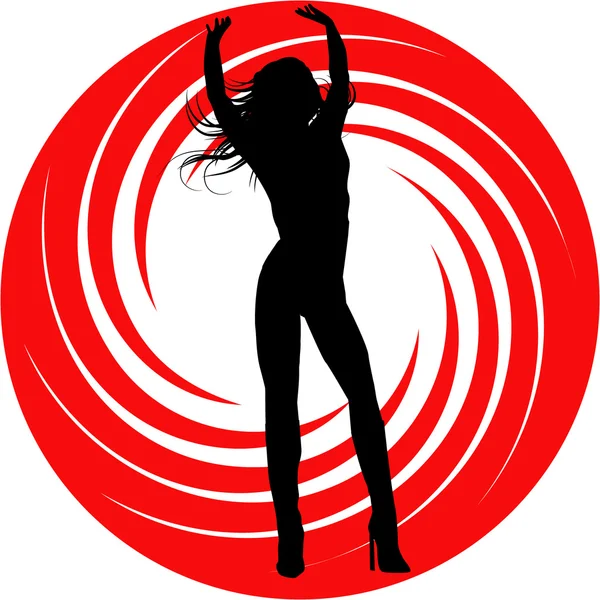 The vector silhouette on red swirl — Stock Vector