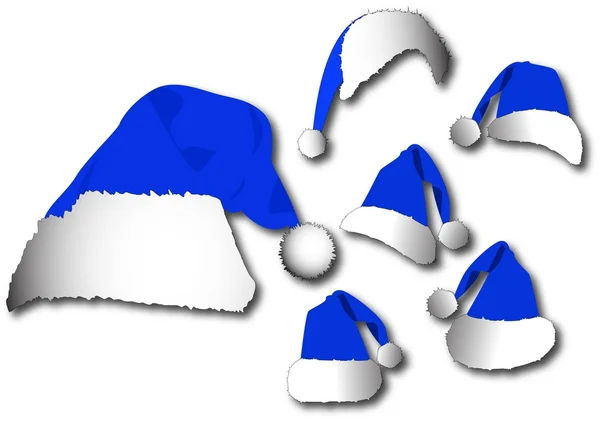 De vector blauw santa hat set — Stockvector
