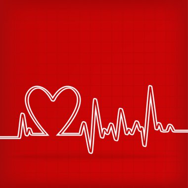 White Heart Beats Cardiogram on Red background clipart