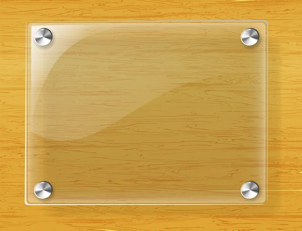Plaque de verre sur fond bois — Image vectorielle