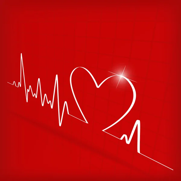 Corazón blanco late cardiograma sobre fondo rojo — Vector de stock