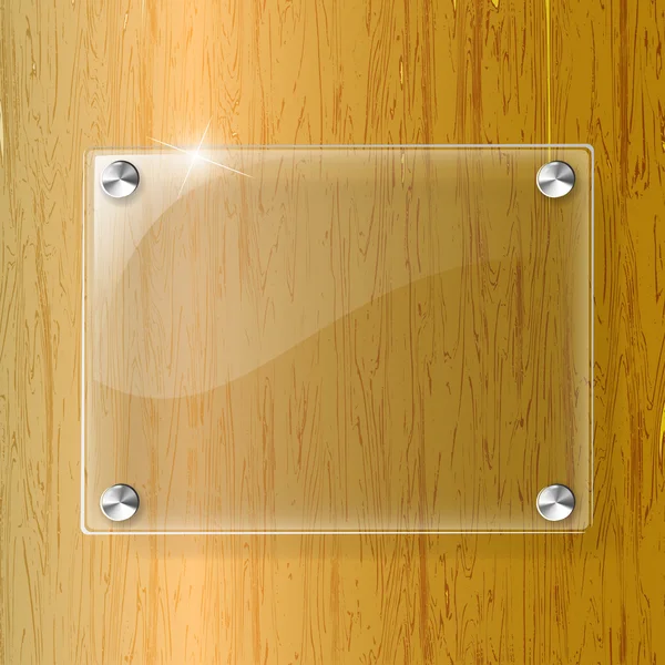 Placa de vidrio sobre fondo de madera — Archivo Imágenes Vectoriales