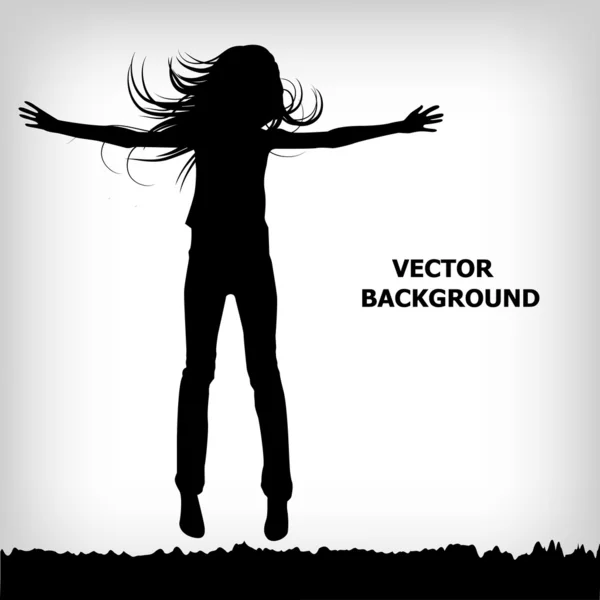 Abstract silhouette girl which jump background — Stock Vector