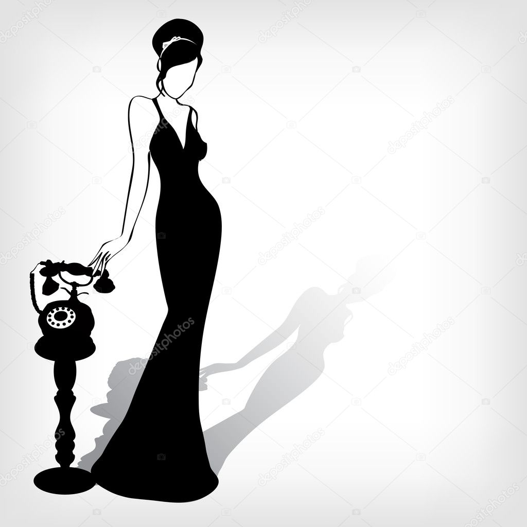 The Vector vintage retro woman silhouette background — Stock Vector ...