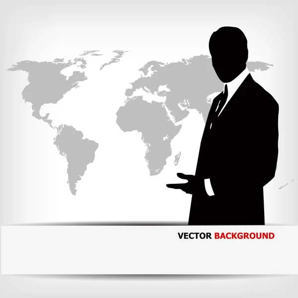 Silhouette d'homme d'affaires avec carte du monde — Image vectorielle
