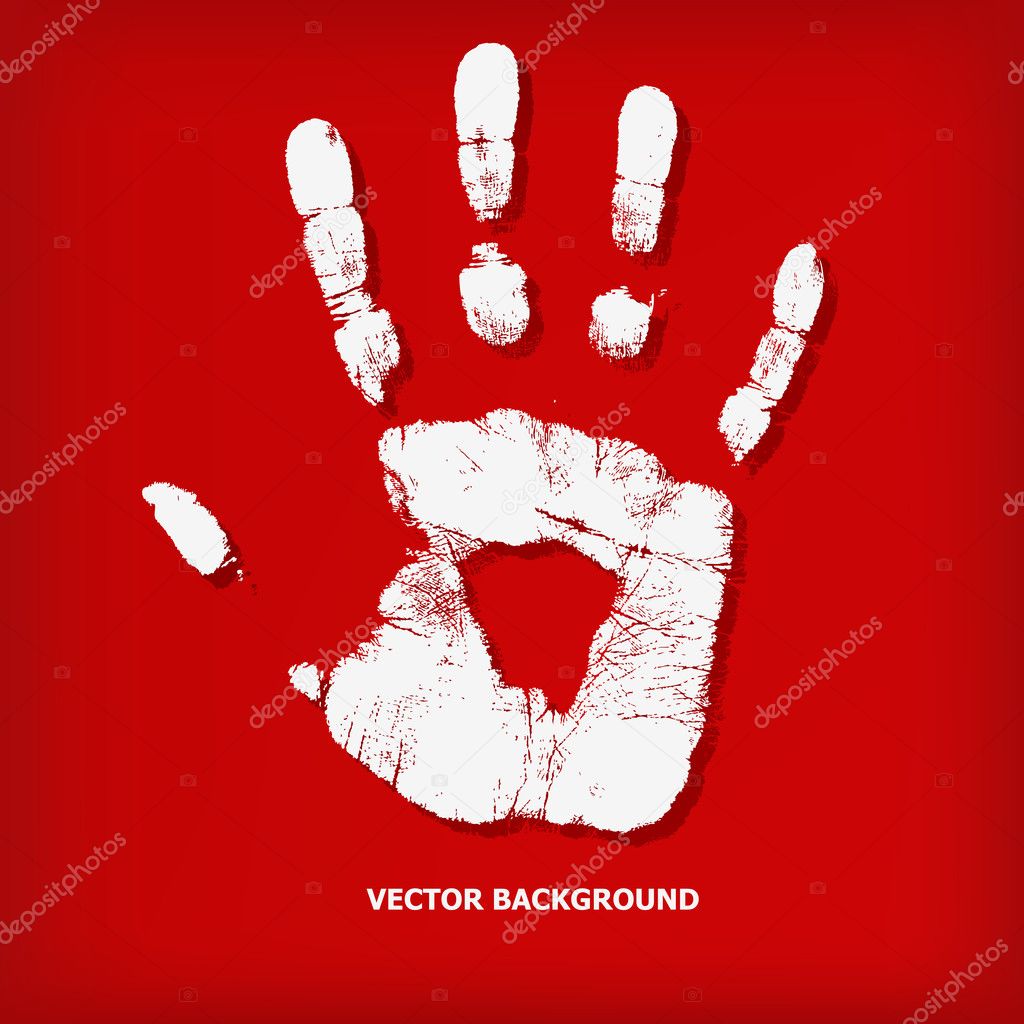 Abstract hand print on a red background
