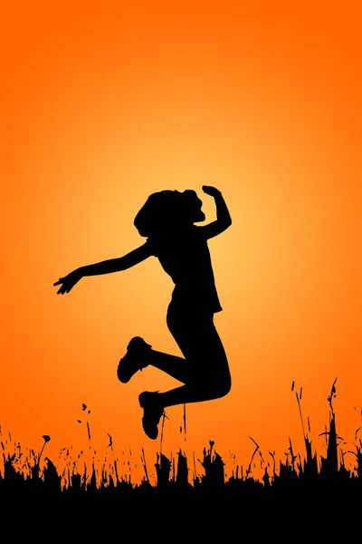 Silhouette of jumping girl — Stock Photo, Image