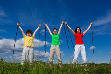 Nordic walking - active family outdoor clipart