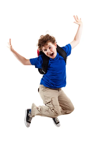 Pojken hoppar, kör isolerade på vit bakgrund — Stockfoto