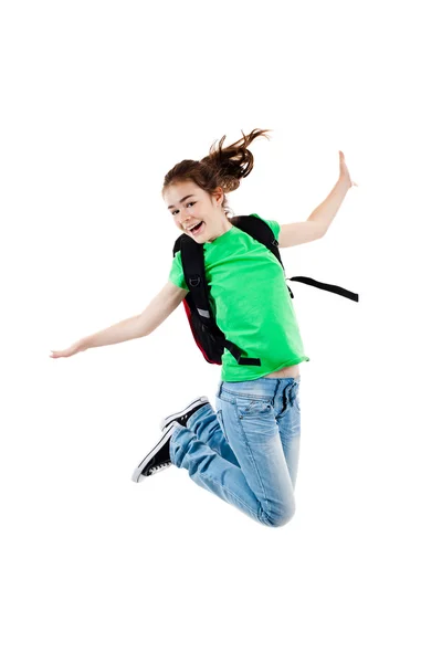 Beyaz arkaplanda izole edilmiş kız atlayışı — Stok fotoğraf