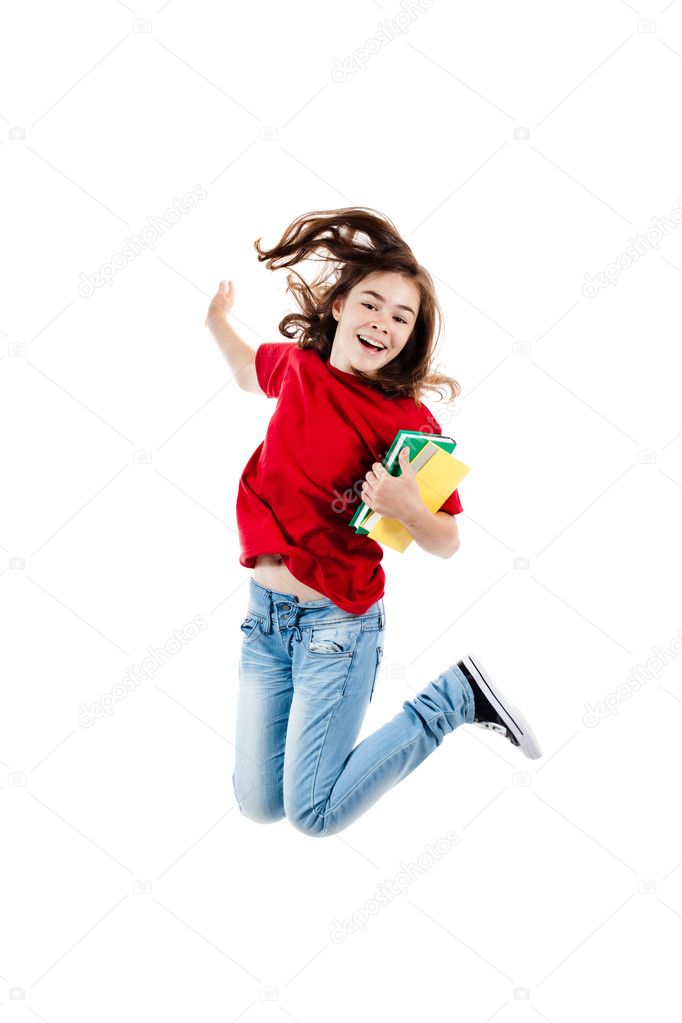 Girl jumping, running isolated on white background — Stock Photo ...