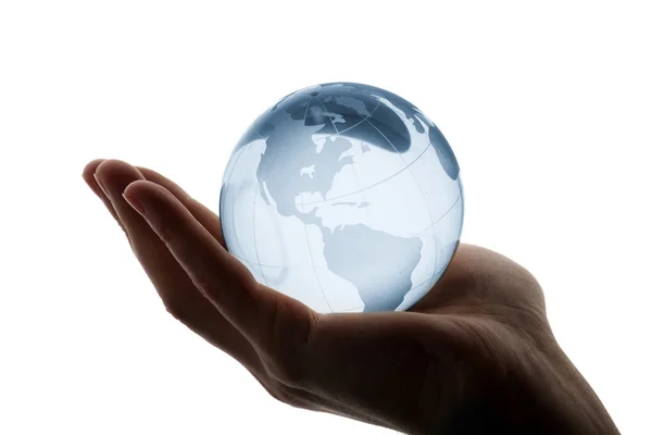 World in hand and global internet and business — Stock Photo, Image