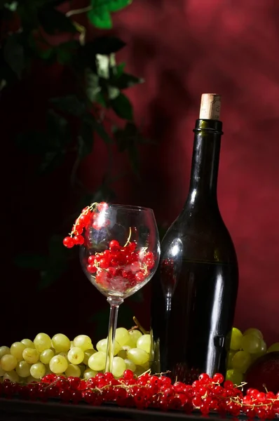Glas en fles wijn — Stockfoto