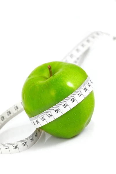 Green apples measured the meter, sports apples — Stock Photo, Image