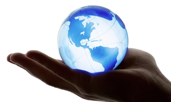 Welt in der Hand und globales Internet und Geschäft — Stockfoto