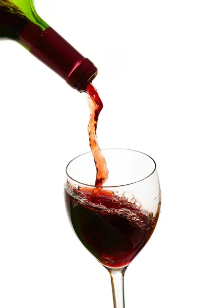 Red wine filling a glass, drink — Stock Photo, Image