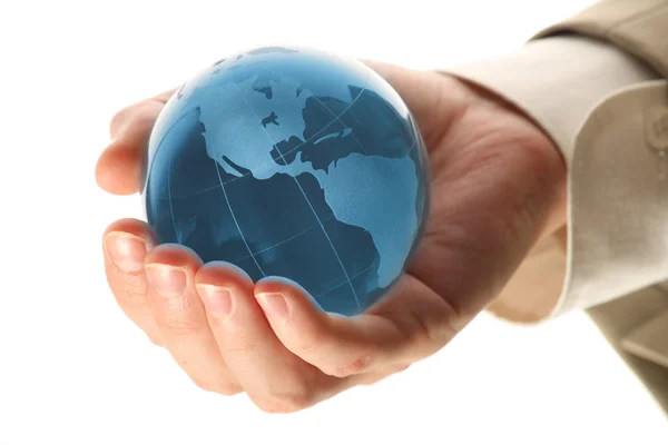 Mundo em mãos e internet global e negócios — Fotografia de Stock