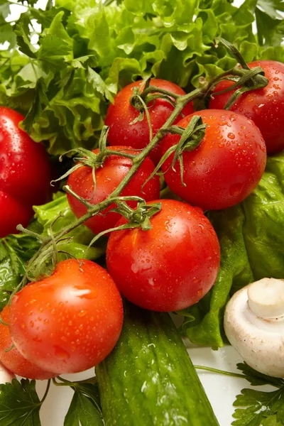 Verse groenten, fruit en andere voedingsmiddelen. — Stockfoto