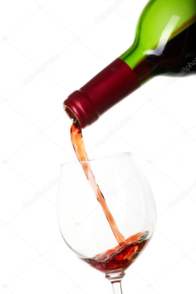 Red wine filling a glass, drink