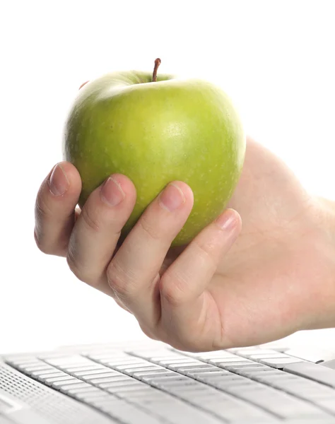 Apple, keyboard, hand — Stock Photo, Image