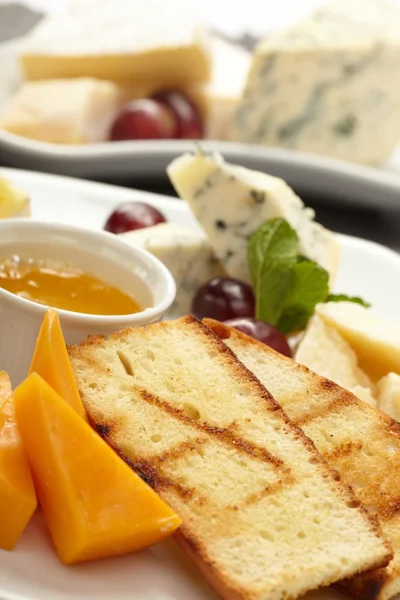 Kaas plaat met druiven en honing — Stockfoto