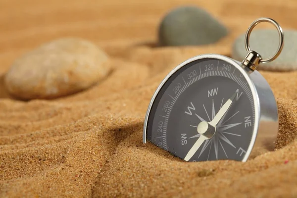 Compass in sand — Stock Photo, Image