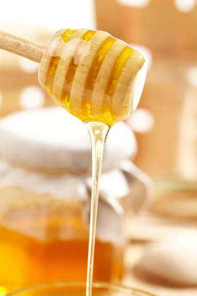 Miele con bastone di legno — Foto Stock