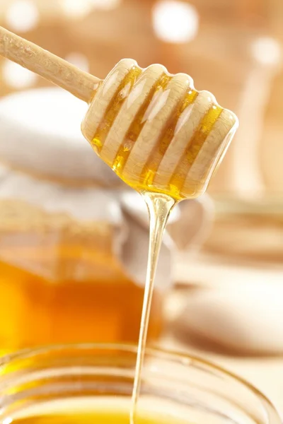 Honig mit Holzstab — Stockfoto
