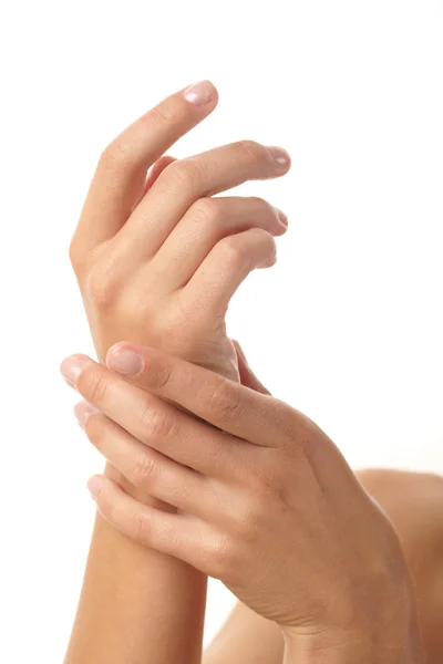 stock image Female applying cream to her hands