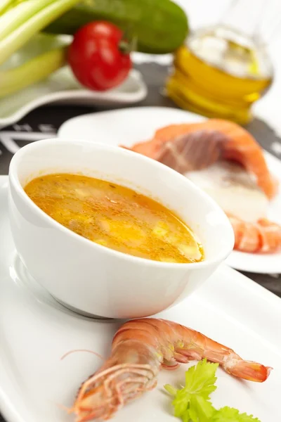 Vegetable soup with shrimps — Stock Photo, Image