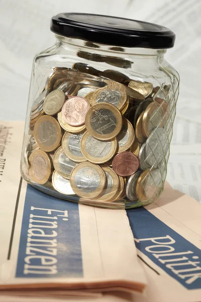 stock image Coins in money jar