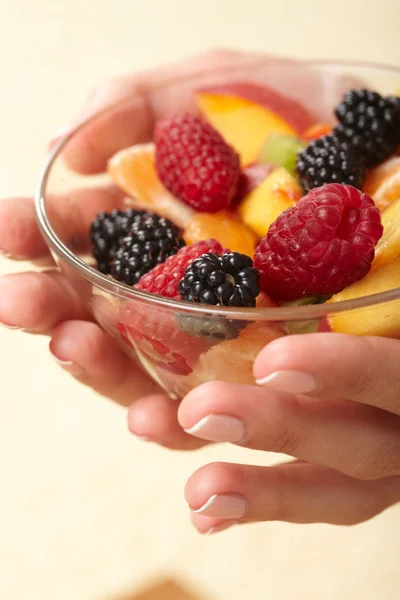 Salada de frutas nas mãos — Fotografia de Stock