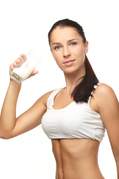 Young woman with glass of milk — Stock Photo, Image