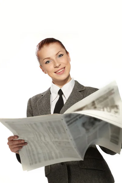 Donna d'affari con giornale — Foto Stock