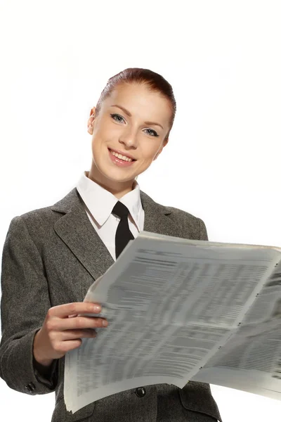 Donna d'affari con giornale — Foto Stock