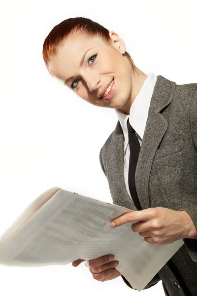 Businesswoman with newspaper — Stock Photo, Image