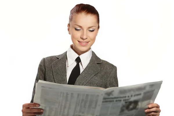 Mujer de negocios con periódico — Foto de Stock