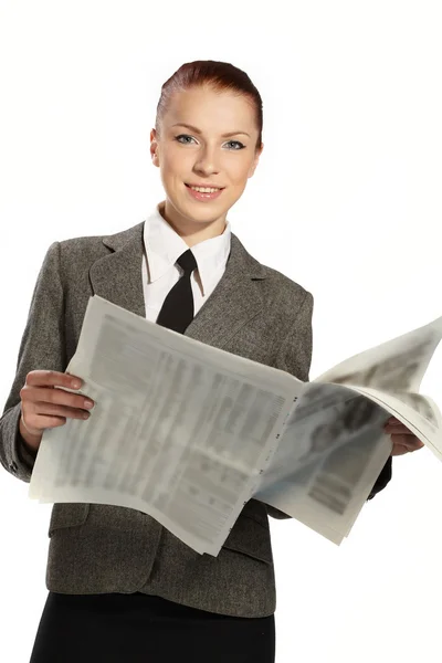 Mujer de negocios con periódico —  Fotos de Stock