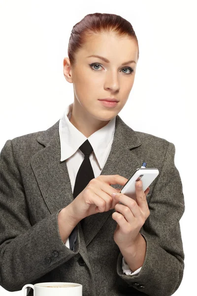 Üzletasszony-val mozgatható telefon — Stock Fotó
