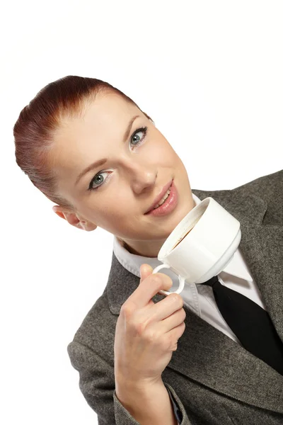 कॉफी के कप के साथ व्यवसायी महिला — स्टॉक फ़ोटो, इमेज