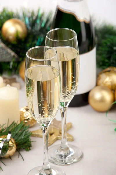 Glasses of champagne at New Year's Eve — Stock Photo, Image